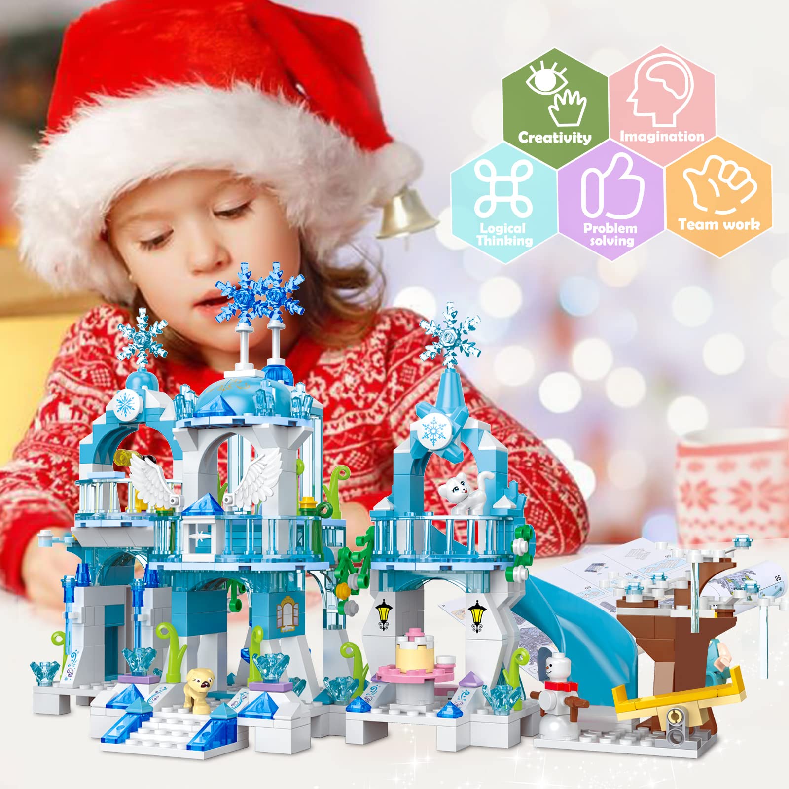 Dream Girls Princess Castle Building Blocks Ice Castle Building Toys for Girls, Ice Palace with 2 Princess Mini-Dolls Friends Sets Christmas Birthday Gift STEM Playset for Kids Age 6-12 477 Pieces