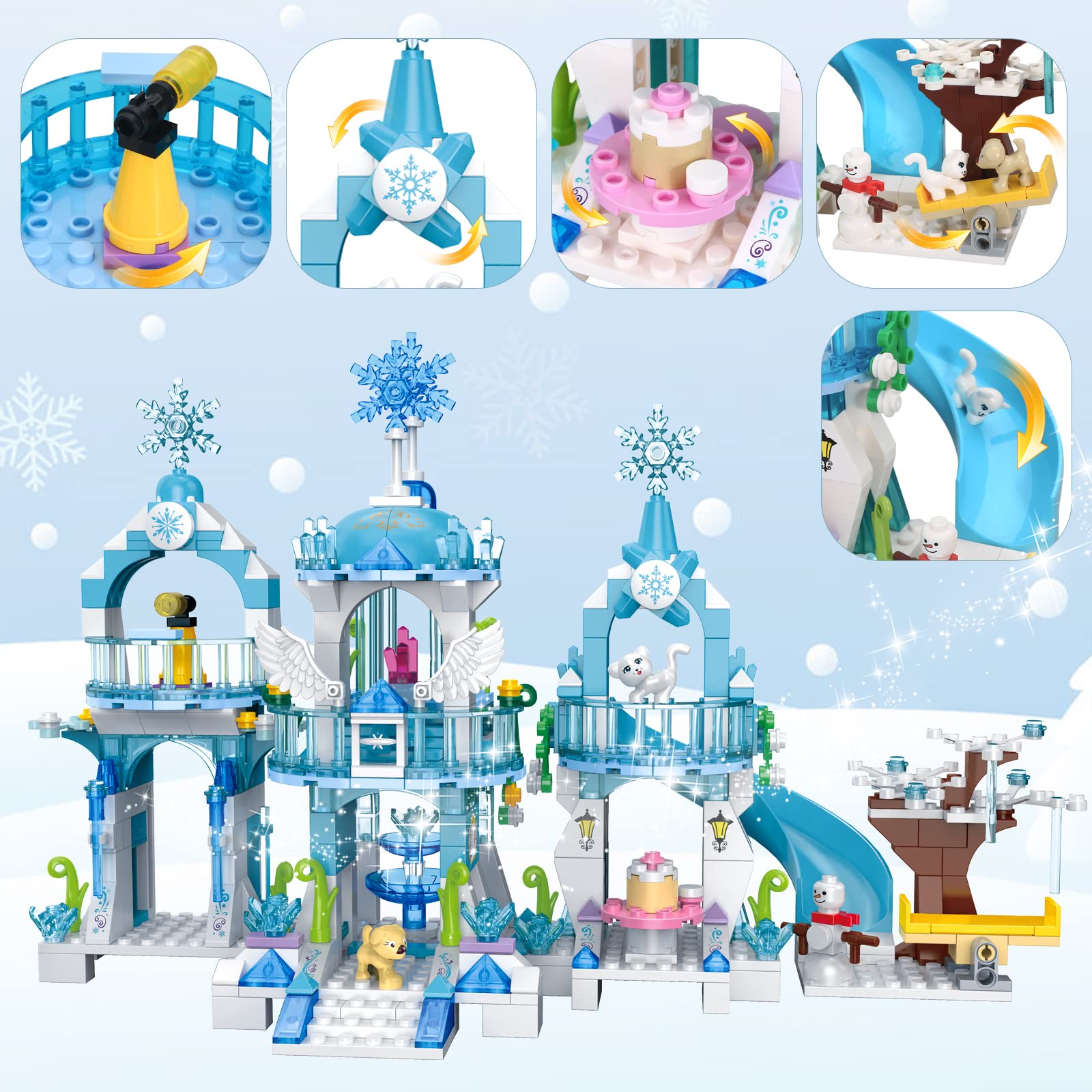 Dream Girls Princess Castle Building Blocks Ice Castle Building Toys for Girls, Ice Palace with 2 Princess Mini-Dolls Friends Sets Christmas Birthday Gift STEM Playset for Kids Age 6-12 477 Pieces