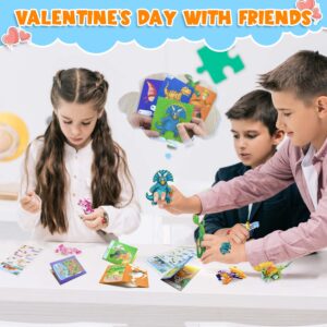 Colplay 24 Packs Valentines Day Gifts for Kids Classroom-Dinosaur Building Blocks with Valentines Day Cards for Kids School & Stickers, Exchange Valentines Party Favors Boxes for Kids Boys Girls