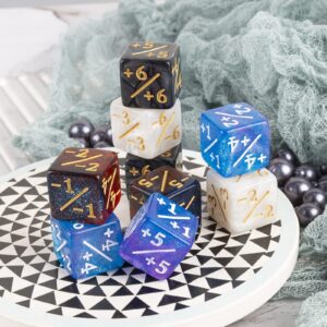 48 PCS Magic The Gathering Dice MTG Counter Dice Buff Tokens Dice Loyalty Starry Marble D6 Dice Compatible with CCG, Standard Card Gaming Accessories, 4 Styles