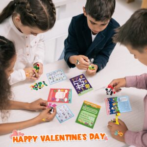 Valentines Day Gifts for Kids Classroom-28 Packs Animal Building Blocks with Kids Valentines Day Cards for School & Stickers, Class Valentines Gifts Boxes for Kids Boys Girls Party Favors Exchange