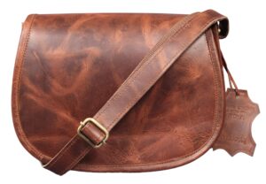 madosh, saddle bag for women genuine leather crossbody bag girls sling purse ladies cross-over handbag (brown)