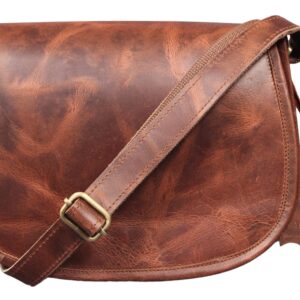 Madosh, Saddle Bag For Women Genuine Leather Crossbody Bag Girls Sling Purse Ladies Cross-Over Handbag (BROWN)