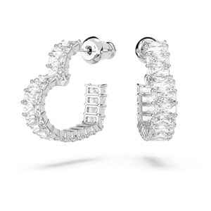 swarovski matrix hoop earrings, woven heart-shaped hoops with clear crystals on a rhodium finished setting, part of the swarovski matrix collection