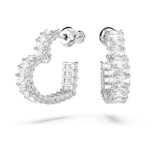 SWAROVSKI Matrix Hoop Earrings, Woven Heart-Shaped Hoops with Clear Crystals on a Rhodium Finished Setting, Part of the Swarovski Matrix Collection