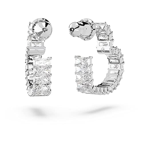 SWAROVSKI Matrix Hoop Earrings, Woven Heart-Shaped Hoops with Clear Crystals on a Rhodium Finished Setting, Part of the Swarovski Matrix Collection