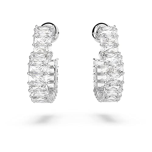 SWAROVSKI Matrix Hoop Earrings, Woven Heart-Shaped Hoops with Clear Crystals on a Rhodium Finished Setting, Part of the Swarovski Matrix Collection