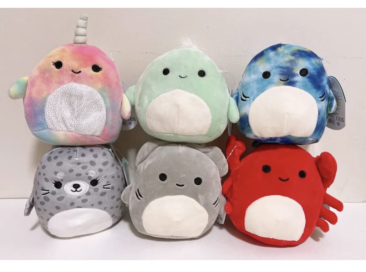 Squishmallows Set of 6 Kellytoy Assorted Sealife Animals 5" Mini Plush Dolls