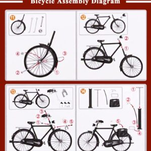 Japelessor 51 PCS Retro Bicycle Model Ornament for Kids - DIY Bicycle Model Assembled (B-Green)