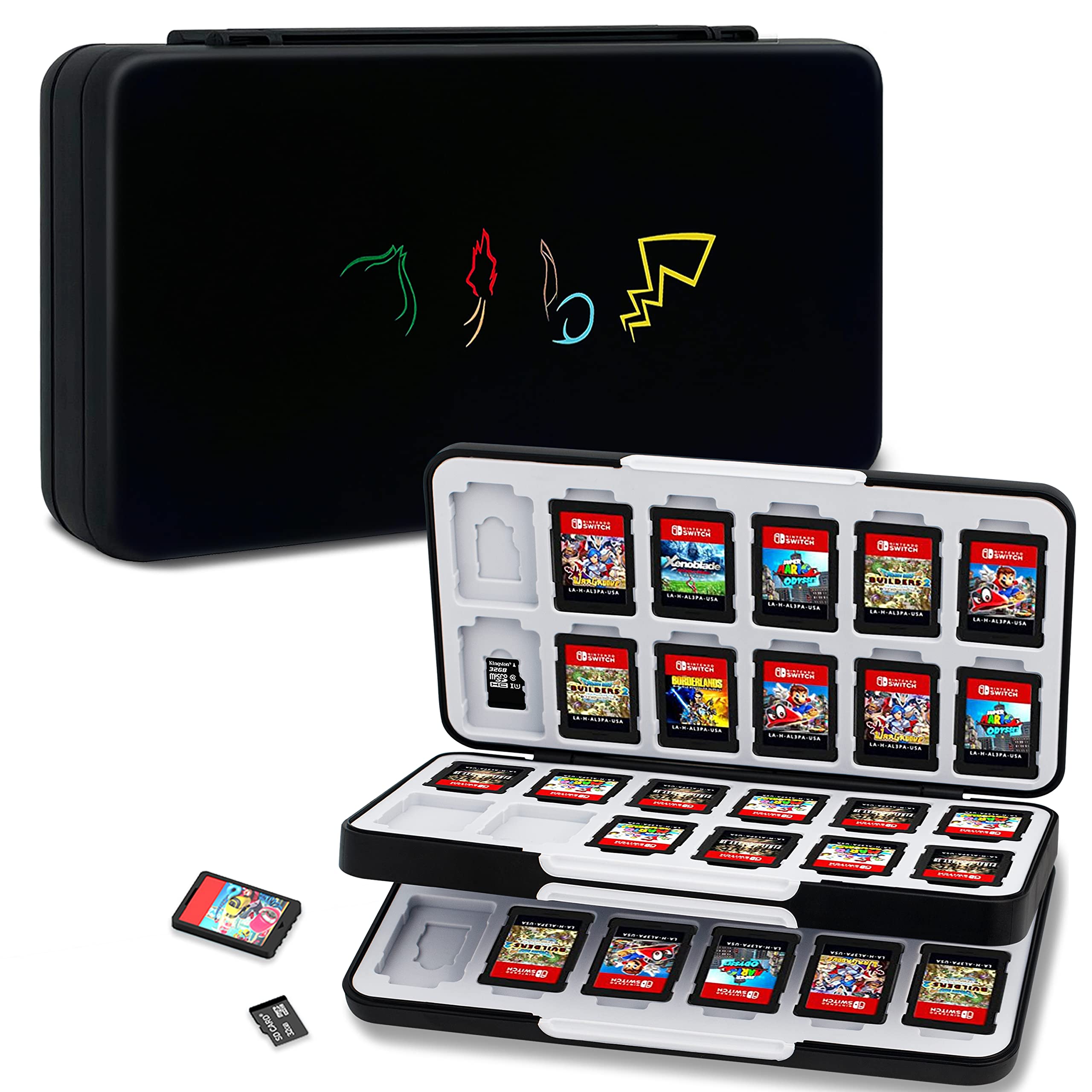 NOOP Game Card Case for Nintendo Switch& Switch OLED Game Card and Micro SD Card, Portable Switch Game Holder with 48 Game Card Slots and 24 Micro SD Card Slots (48 Slots(Black))