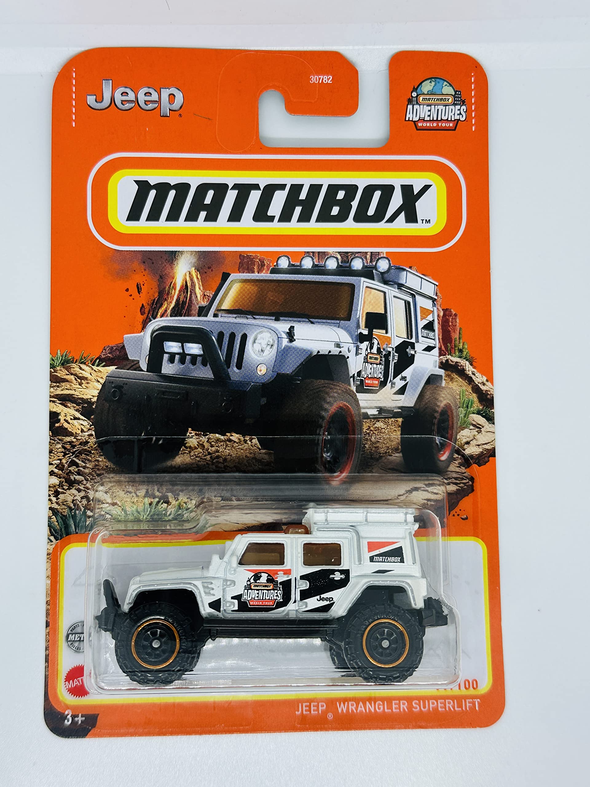 Matchbox 2022 - Jeeps Wrangler SUPERLIFT - White - Adventures World Tour - 99/100 - Mint/NrMint - Ships Bubble Wrapped in a Box