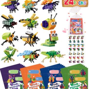 Colplay 24 Packs Valentines Day Gifts for Kids, Insect Building Blocks with Valentines Cards for Kids Classroom School & Stickers, Class Gifts Exchange, Party Favors for Kids Boys Girls