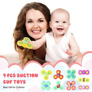 Leitee 9 Pcs Suction Cup Toys Bath Toys Sensory Toys Strong Suction Cup Toys Spinner Dimple Toy Birthday Gifts for Early Education Bathtub Dining Chairs, 3 Styles(Cute Style)