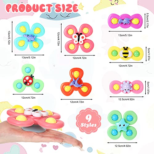 Leitee 9 Pcs Suction Cup Toys Bath Toys Sensory Toys Strong Suction Cup Toys Spinner Dimple Toy Birthday Gifts for Early Education Bathtub Dining Chairs, 3 Styles(Cute Style)