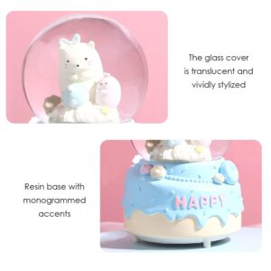 4 Inches / 10CM Snow Globe - Bear Cake Musical Box with Drifting Snow for Home Decor, Birthday Gift for Girls, Family Friends, Pink