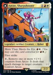 magic the gathering - arcee, sharpshooter // arcee, acrobatic coupe (007) - transformers multicolored