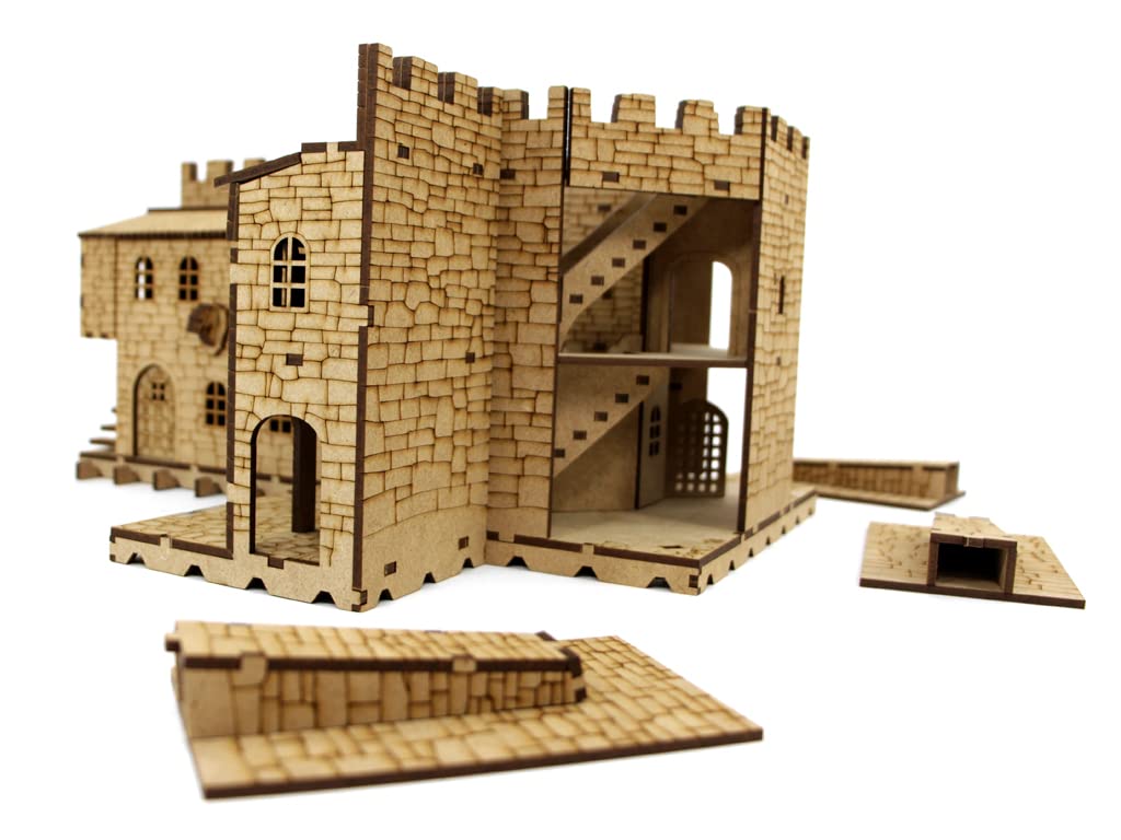 TowerRex Bastion Tower Wall D&D Terrain Barrack Garrison Buildings - DND Accessories for Dungeons & Dragons, Pathfinder, Warhammer, Tabletop Battle Map, Wargaming Terrain for 28mm 32mm Miniatures