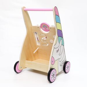 Hopscotch Squad Sit-to-Stand Learning Walker Unicorn Themed Interactive Wooden Push & Pull Baby Walker with Multiple Activities to Develop Motor Skills