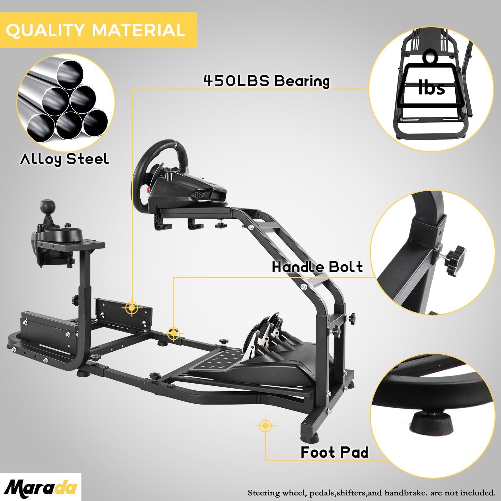 Marada Racing Sim Cockpit Stand Stable Frame Adapt to PXN, Thrustmaster, Logitech G29, G920, T300RS, T150 Height & Length Adjustable Simulation Steering Wheel Mount Shifter and Pedal Not Included