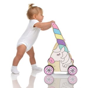 Hopscotch Squad Sit-to-Stand Learning Walker Unicorn Themed Interactive Wooden Push & Pull Baby Walker with Multiple Activities to Develop Motor Skills