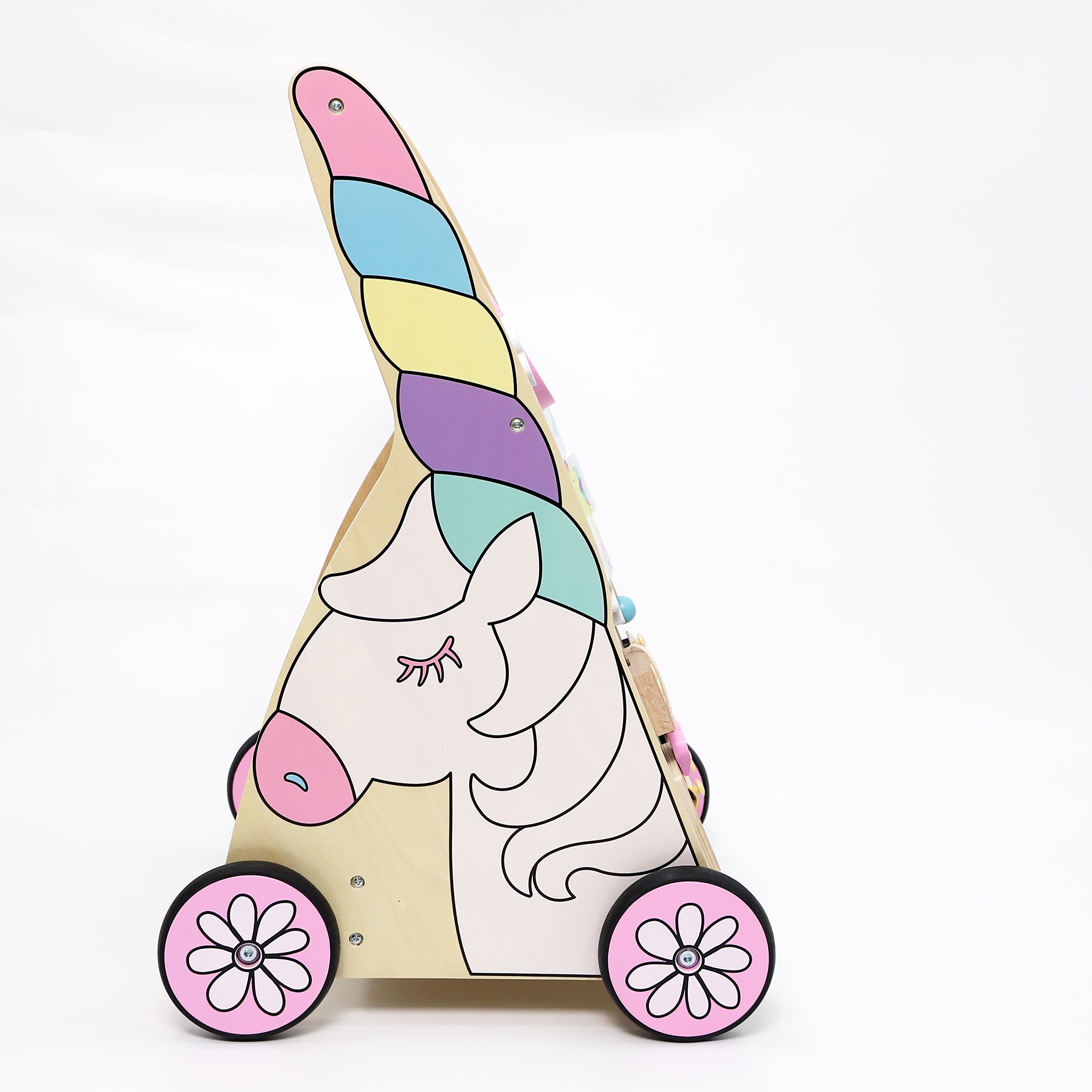 Hopscotch Squad Sit-to-Stand Learning Walker Unicorn Themed Interactive Wooden Push & Pull Baby Walker with Multiple Activities to Develop Motor Skills