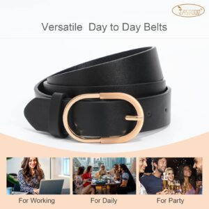 JASGOOD 3 Pack Women’s Leather Belts for Jeans Pants Fashion Ladies Belt with Gold Buckle D-Black+Brown+Beige，Fit Waist Size 32"-37"