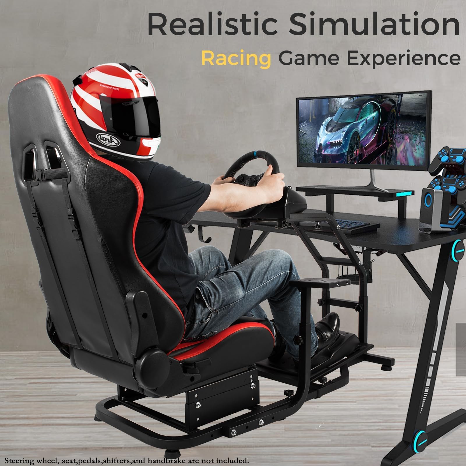 Marada Racing Sim Cockpit Stand Stable Frame Adapt to PXN, Thrustmaster, Logitech G29, G920, T300RS, T150 Height & Length Adjustable Simulation Steering Wheel Mount Shifter and Pedal Not Included