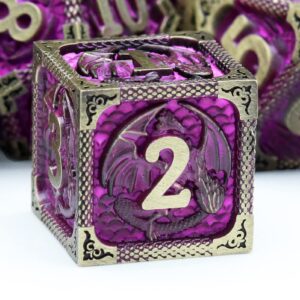 Haxtec Metal Dice Set Purple Black Dragon Pattern Metal DND Dice with Leather Dice Bag Polyhedral D&D Dice for Dungeons and Dragons TTRPG Gifts