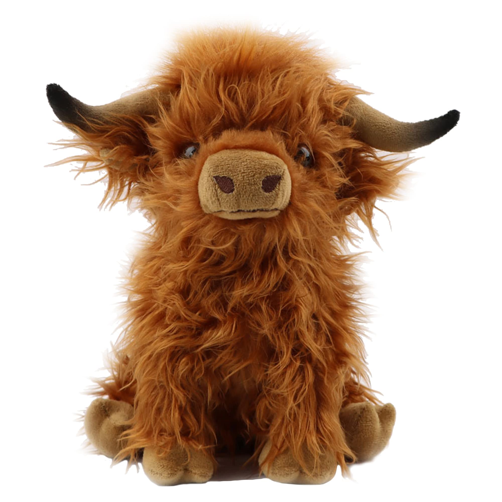 Abawaka 9.8inch Highland Cow Stuffed Animal Realistic Cow Plush Cattle Simulation Highland Cuddly Plushie Doll Farm Home Decor(Brown)