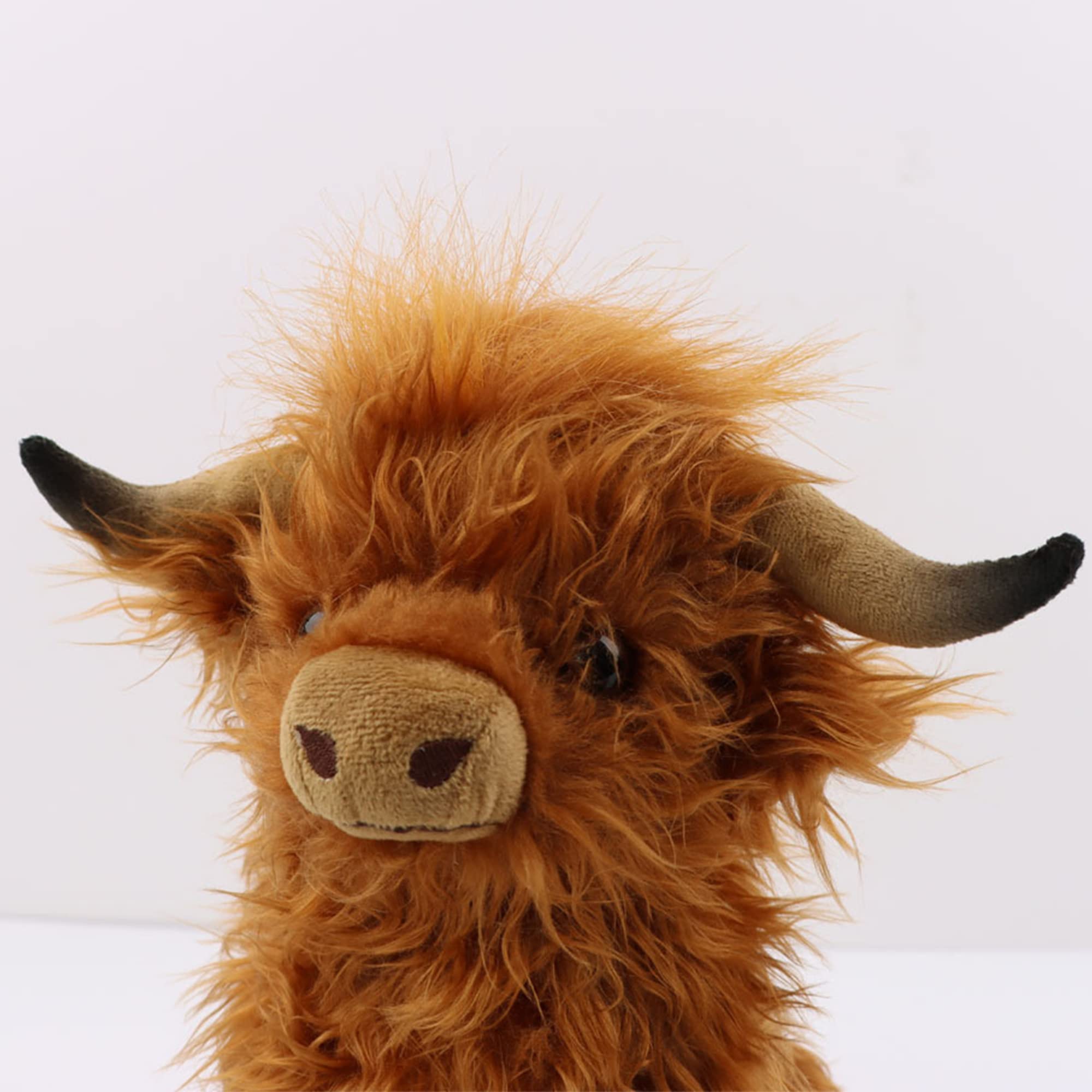 Abawaka 9.8inch Highland Cow Stuffed Animal Realistic Cow Plush Cattle Simulation Highland Cuddly Plushie Doll Farm Home Decor(Brown)