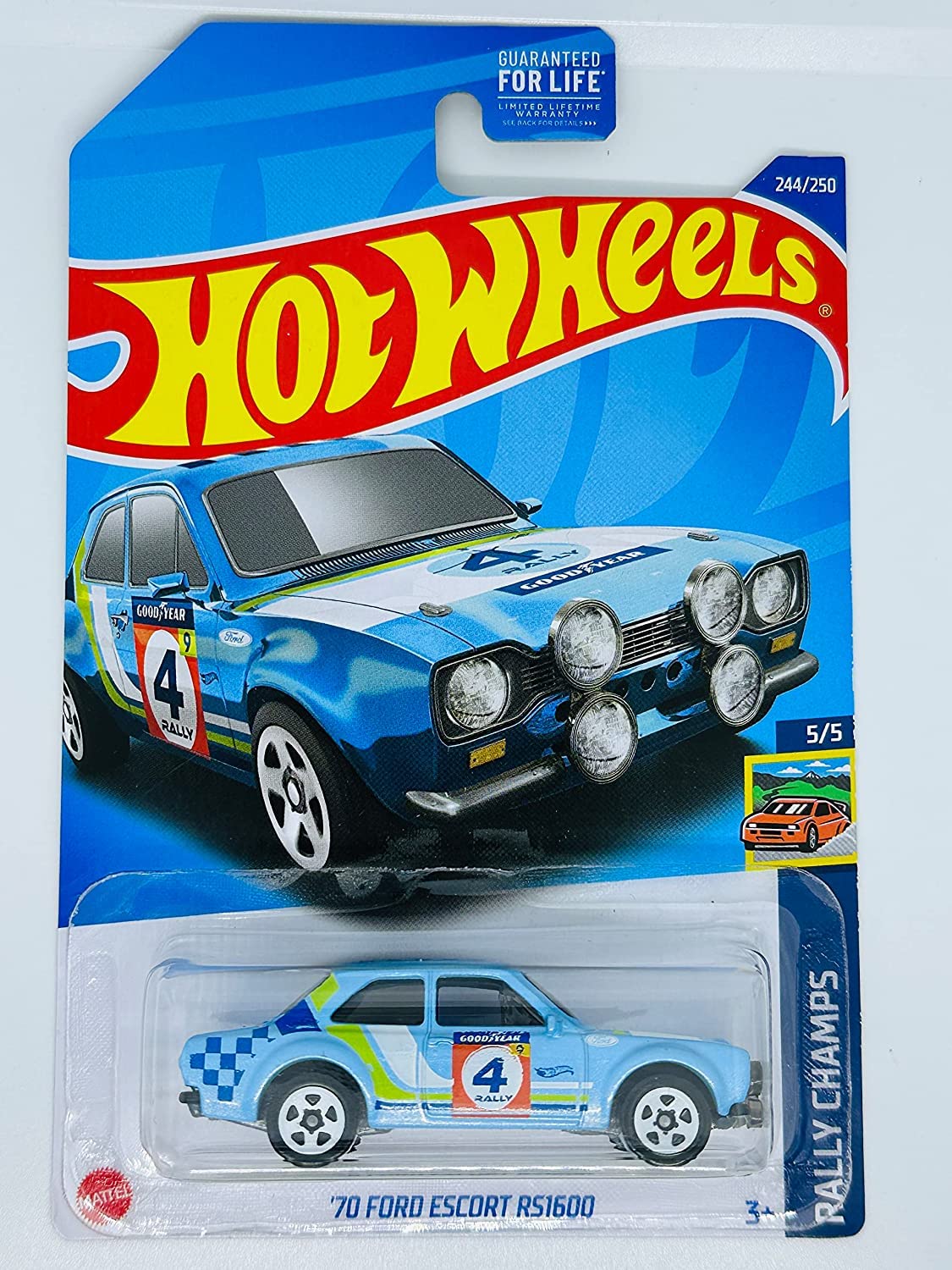 Hot Wheels 2022 - '70 Ford Escort RS1600 - Rally Champs - Blue - Good Year - Mint/NrMint Ships Bubble Wrapped in a Box