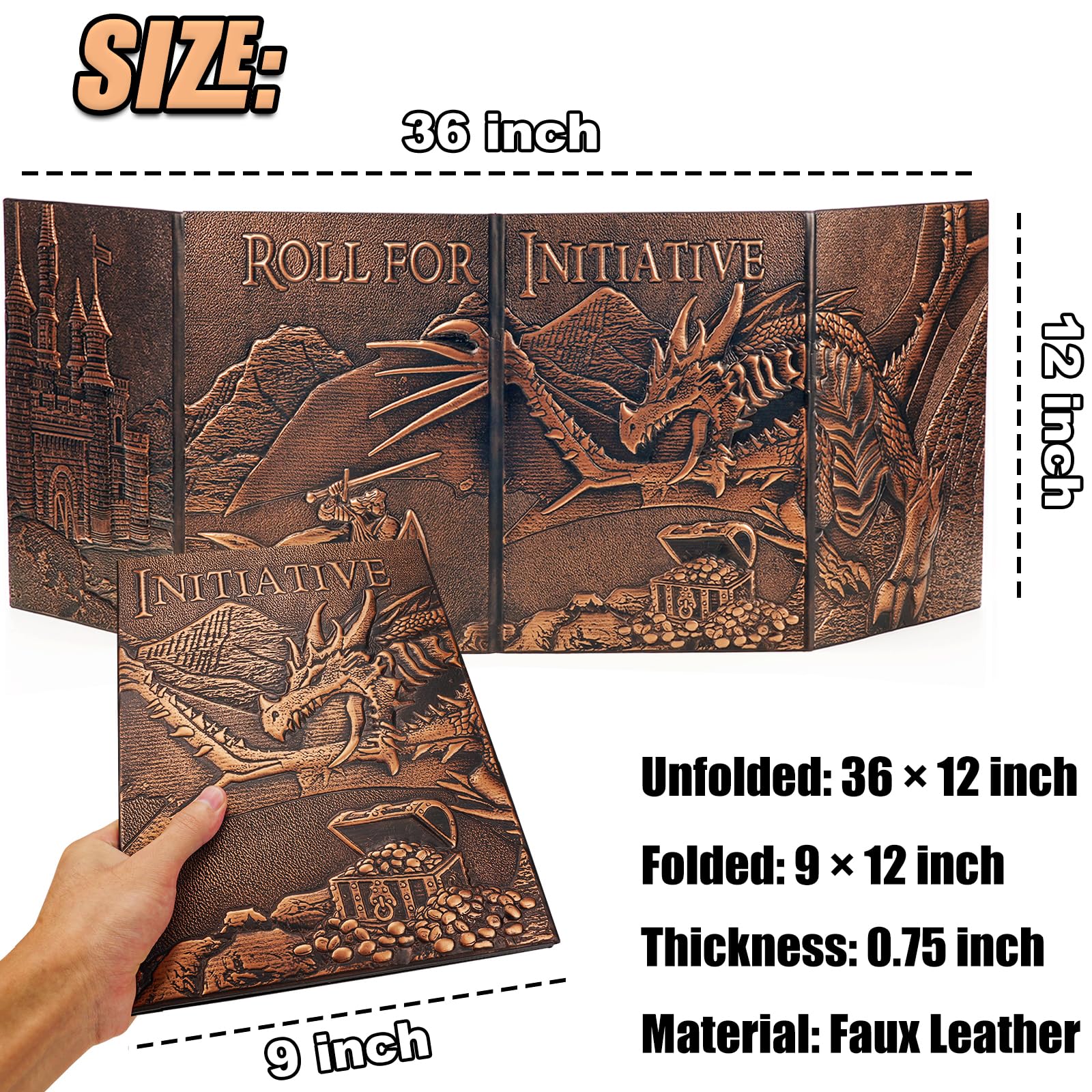 DND DM Screen 5e, D&D Dungeon Master Screen 3D Faux Leather 4 Panel Game Master Screen with Customizable Inserts - Dungeons and Dragons GM RPG Accessories Gift for Men or Women