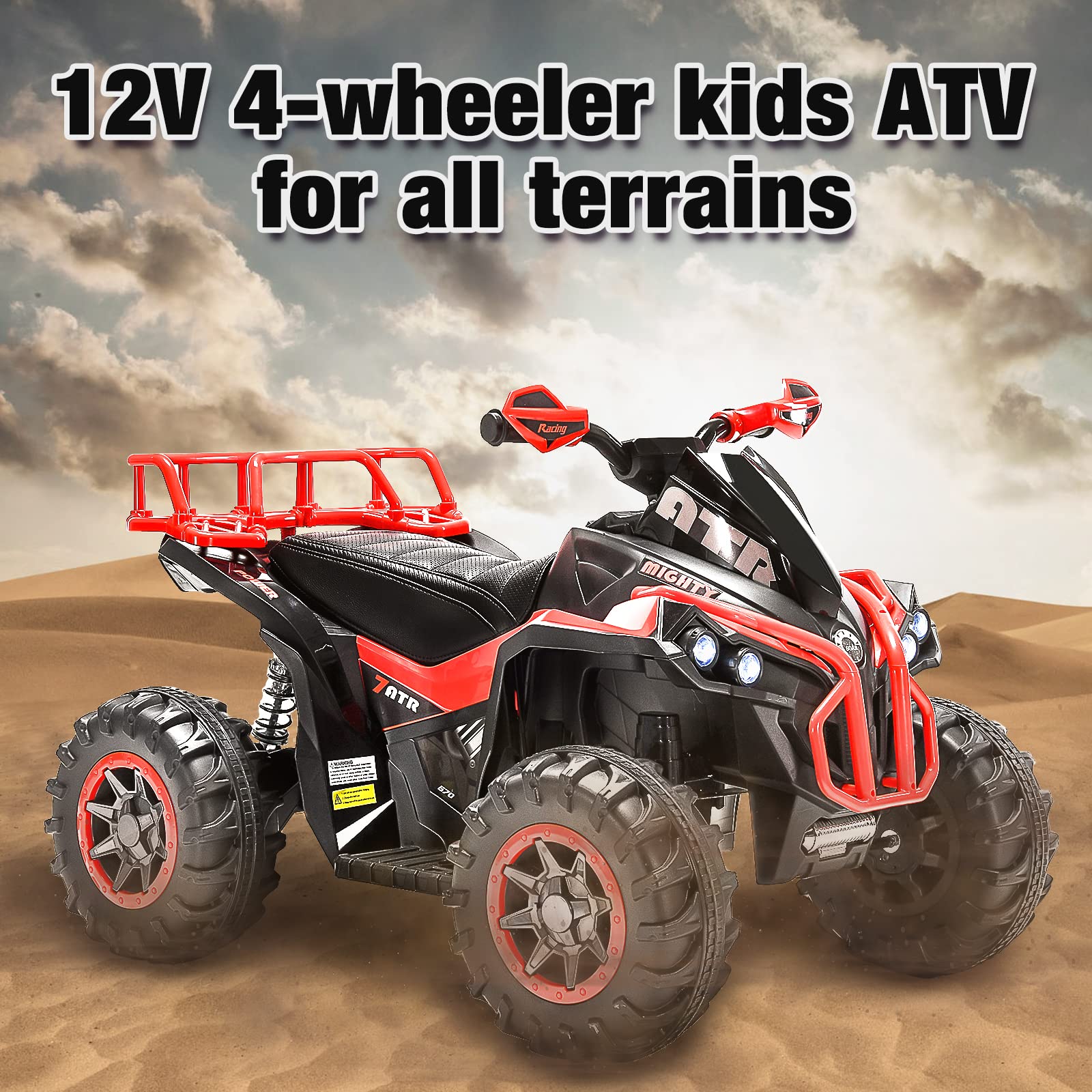 Soar Four Wheeler for Kids - Electirc Toddler 4 Wheeler for Kids 3-6, Ride on ATV 12v Battery Powered, Kids Quad with LED Lights, Music, High Low Speed, USB/TF, Treaded Tires, Red