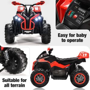 Soar Four Wheeler for Kids - Electirc Toddler 4 Wheeler for Kids 3-6, Ride on ATV 12v Battery Powered, Kids Quad with LED Lights, Music, High Low Speed, USB/TF, Treaded Tires, Red