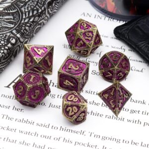 Haxtec Metal Dice Set Purple Black Dragon Pattern Metal DND Dice with Leather Dice Bag Polyhedral D&D Dice for Dungeons and Dragons TTRPG Gifts