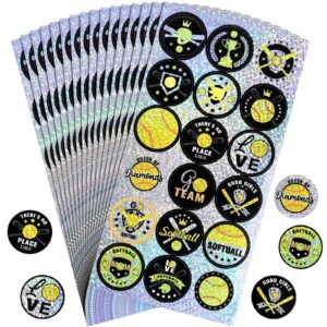 540 pcs sparkle assorted softball sports stickers for kids softball party favors softball gifts sport softball stickers for team teen girls diy water bottle laptop scrapbook invitations, 30 sheets