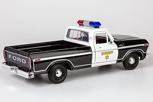 Motormax All Star Toys Exclusive 1979 Ford F-150 Sheriff Pickup Classic F150 Police Pick Up Truck 1:24 Diecast Collectible Model Car Black 76986 (Sheriff)