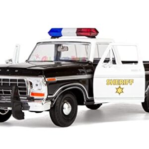 Motormax All Star Toys Exclusive 1979 Ford F-150 Sheriff Pickup Classic F150 Police Pick Up Truck 1:24 Diecast Collectible Model Car Black 76986 (Sheriff)