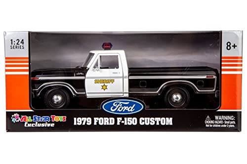 Motormax All Star Toys Exclusive 1979 Ford F-150 Sheriff Pickup Classic F150 Police Pick Up Truck 1:24 Diecast Collectible Model Car Black 76986 (Sheriff)