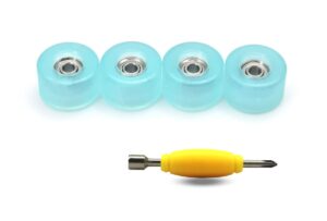 saikoowa 4pcs apex 68d urethane fingerboard wheels,7.5mm diameter -abec-9 ultra spin chrome steel bearings with 1pcs fingerboard tool (transparent blue)