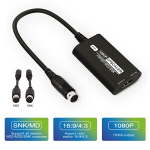 HDMI Converter for SEGA MD1 MD2 SNK HDMI Adapter RGBS Upscaler with 4:3/16:9 Aspect Ratio Switch for Sega Megadrive Genesis SNK NEO GEO Game Console