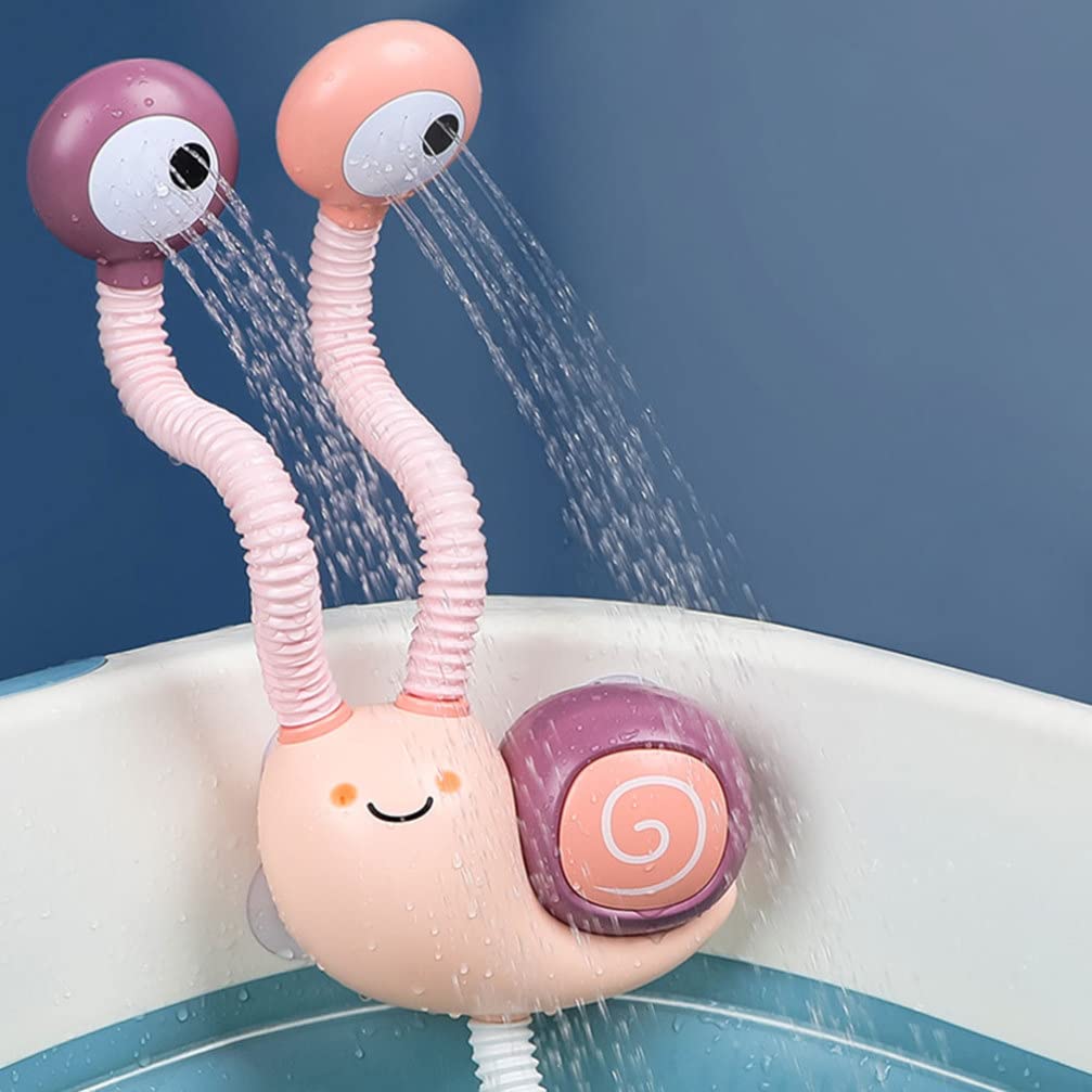 Toyvian Bath Toys for Baby Toddlers, Upgrade Electric Shower Baby Bath Toys Cartoon Snail Double Sprinkler Bathtub Tub Water Toys for Baby Kids（Battery Style, Random Color）