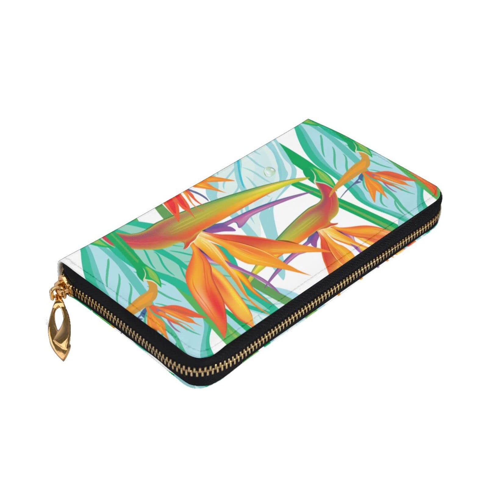 Leather Clutch Wallet Cell Phone Purse Fashion Wristlet Handbag For Women Men-Birds Of Paradise Flower