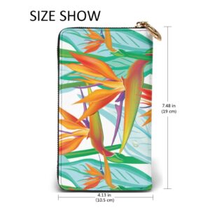 Leather Clutch Wallet Cell Phone Purse Fashion Wristlet Handbag For Women Men-Birds Of Paradise Flower