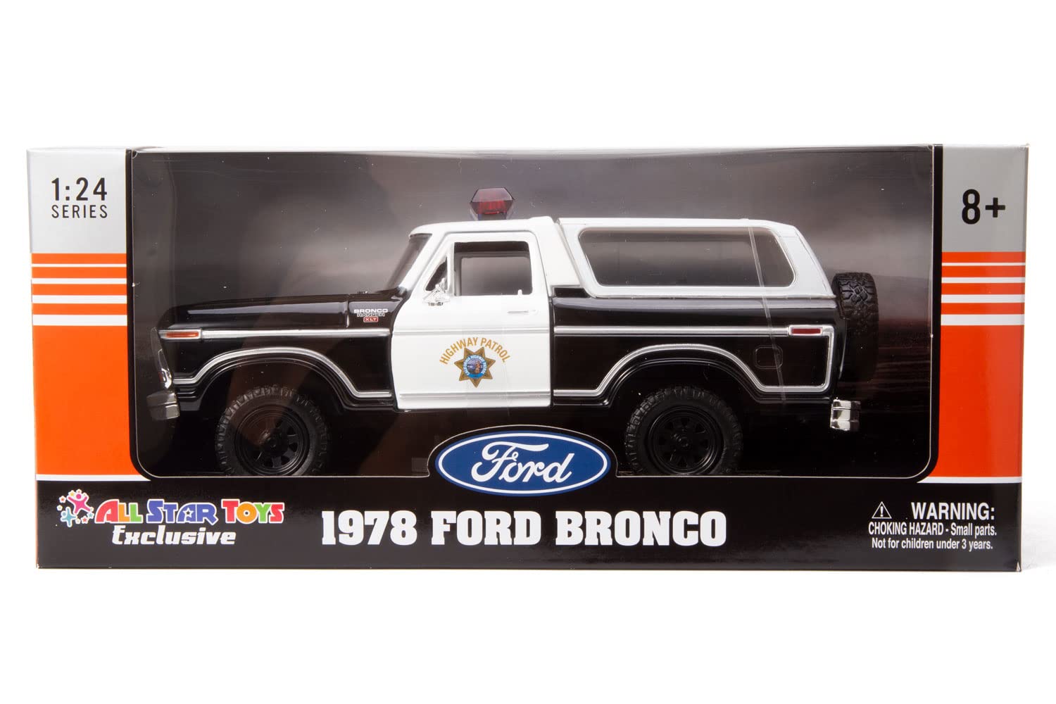 All Star Toys Exclusive 1978 Ford Bronco Ranger XLT California Highway Patrol CHP Police 1:24 Diecast Model Car Law Enforcement Motormax 76985 (Highway Patrol)