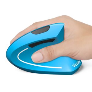 vassink ergonomic mouse, rechargeable wireless mouse, 2.4ghz rechargeable vertical optical mouse with usb receiver, 6 buttons for laptop, pc, computer (blue)