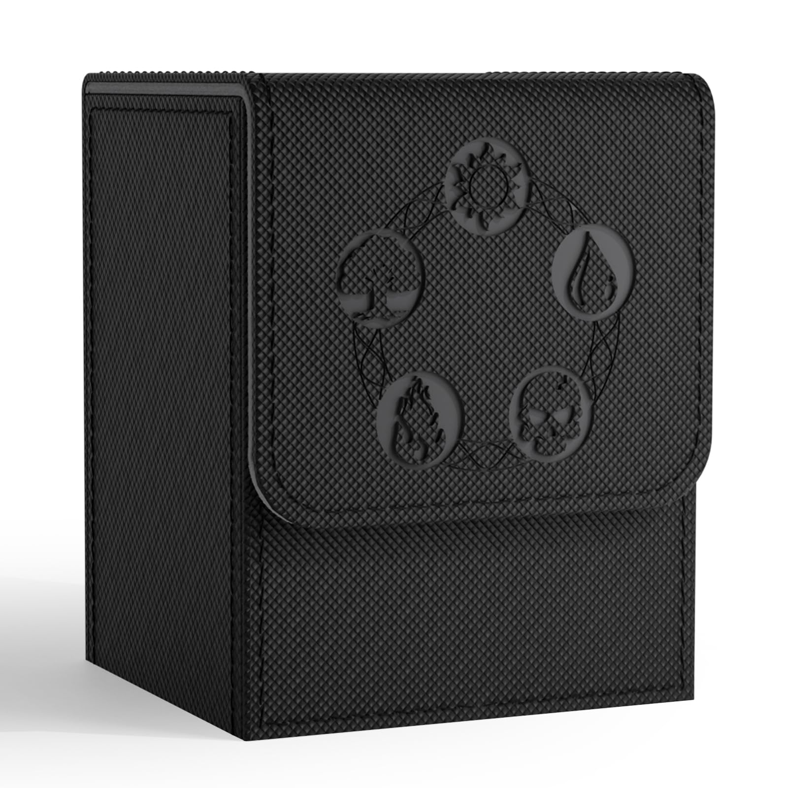 ZLCA Card Deck Box for Trading Cards with 2 Dividers, Card Storage Box Fits 100+ Single Sleeved Cards, PU Leather Strong Magnet Card Deck Case Holder for Magic Commander TCG CCG (Black)