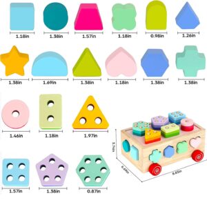 Afunti Wooden Stacking Blocks Shape Sorter Learning Toys for Toddlers Montessori Cube Education Preschool Toys for 3-5 Year