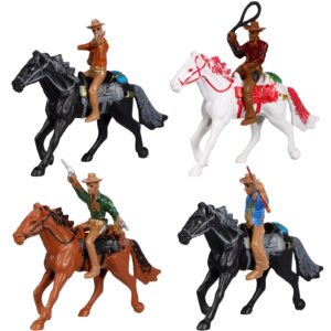 Toddmomy Riding Horse Figurine 4Pcs Action Figure Western Figurines Toys Horse Toys Plastic Horse with Rider for Kids Toddlers Farm Animal Collection