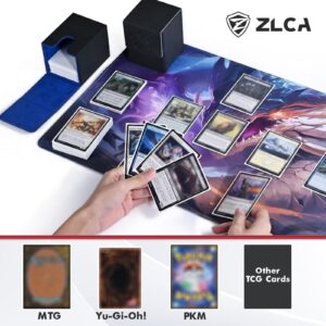 ZLCA Card Deck Box for Trading Cards with 2 Dividers, Card Storage Box Fits 100+ Single Sleeved Cards, PU Leather Strong Magnet Card Deck Case Holder for Magic Commander TCG CCG (Black)